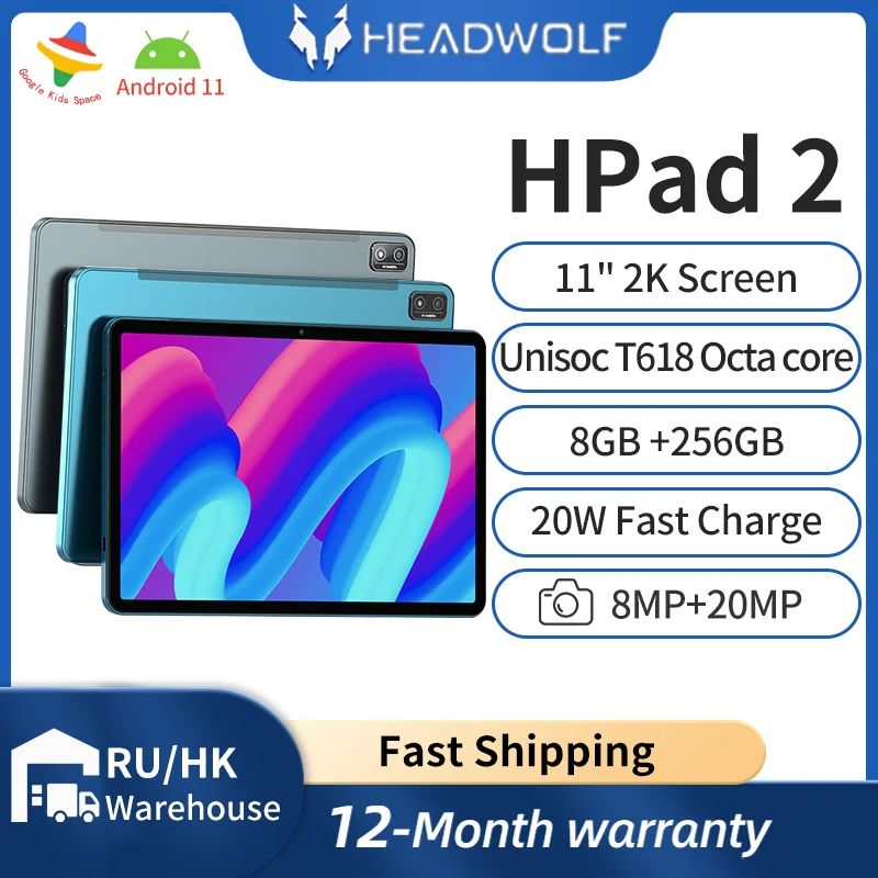 HEADWOLF HPad 2 ȵ̵ º PC, 11 ġ, 8GB RAM, 256GB ROM, 4G LTE º, Unisoc T618 Ÿھ, 8MP + 20MP ī޶, 7680mAh ͸